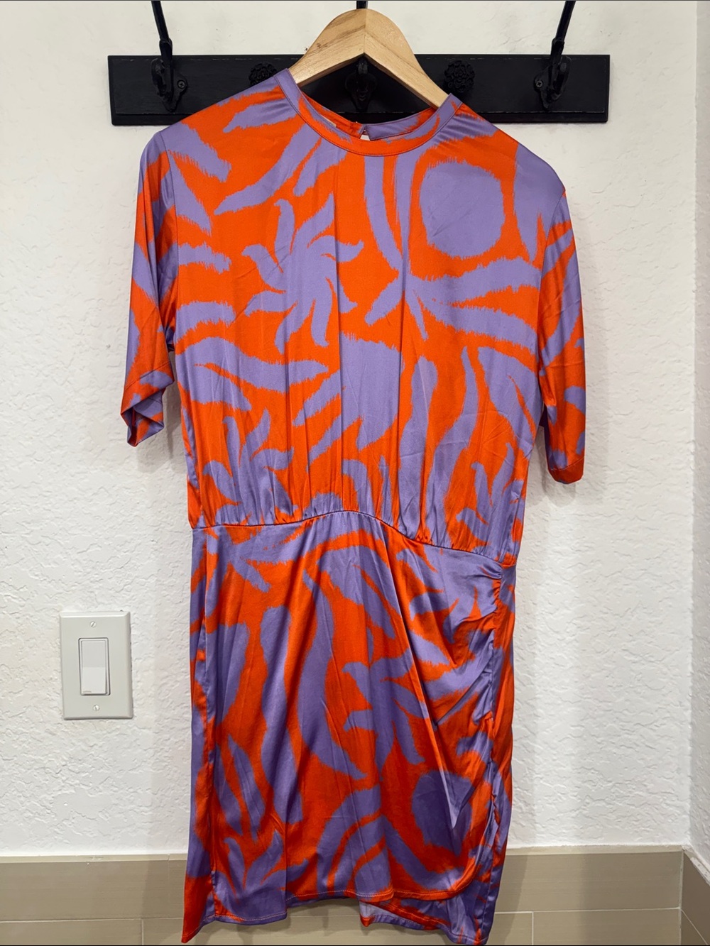 Vibrant Orange & Lavender Short Sleeve Mini Dress